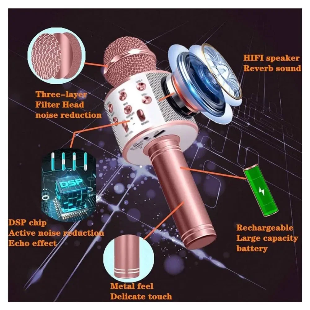 Wireless Bluetooth Karaoke Microphone,3 in 1 Karaoke Mic Speaker Rose Gold